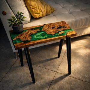 Mesa Auxiliar Rústica de Madera con Resina Epoxi, Diseño de Río en Blanco, Rojo, Azul y Negro, Mueble Decorativo Hecho a Mano para Sala de Estar Moderna - Product Image 5