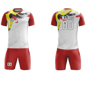 Conjunto de Camiseta de Fútbol para Hombre, Sublimada, Roja, Blanca y Amarilla, Manga Corta, Transpirable, de Poliéster, Uniforme para Adultos, Ajuste Atlético para Todas las Temporadas - Product Image 1