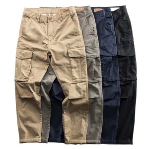 <b>Men's</b> High Waist Canvas <b>Cargo</b> Pants Multiple Pockets Workwear Style Breathable Straight Fit Spring Casual <b>Trousers</b> - Product Image 1