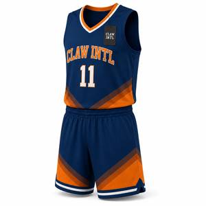 Ensemble d'uniformes de basketball personnalisés Claw Intl pour adultes unisexe, bleu marine et orange, imprimé numérique, en polyester respirant, avec coutures thermocollées sans couture - Product Image 2