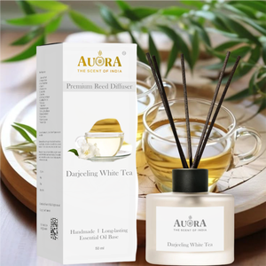 Diffuseur de parfum artisanal en verre à base d'huiles essentielles, 200 ml, avec bâtonnets en rotin, senteurs indiennes, longue durée, 100% naturel, parfum de Plumeria - Product Image 3