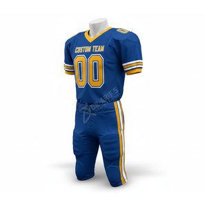 Maillot de football américain personnalisé pour équipe, bleu et jaune, sublimé, col en V, manches courtes, maille respirante, vêtements pour hommes adultes - Product Image 2