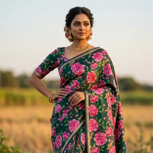 Tela de Muselina Lurex de Alta Calidad, Orgánica, Ecológica, Transpirable, Tejida e Impresa Digitalmente para Ropa Étnica y Vestidos de Mujer - Product Image 1