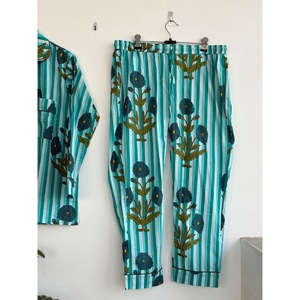 Conjunto de Pijama Bohemio con Estampado Floral, 100% Algodón, Cuello en V, Manga Larga, Corte Regular, Cintura Elástica, Uso Diario Informal, Todas las Temporadas - Product Image 6