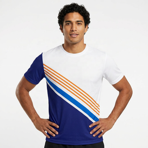 Camiseta de Manga Corta para Hombre, Blanca, Azul y Naranja, con Estampado Sublimado, Transpirable, Corte Regular, Estilo Casual, Cuello Redondo, Tejido de Punto - Product Image 6