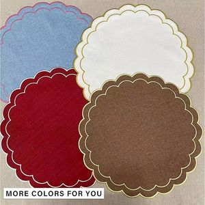 Set di 4 tovagliette in lino e cotone con ricamo floreale a festoni, 38 cm, tessuto con trama in lino naturale, lavabili in lavatrice - Product Image 6