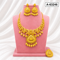 Ensemble de bijoux en alliage plaqué or 24 carats à motif floral, collier et boucles d'oreilles, style classique pour femmes, A-63242