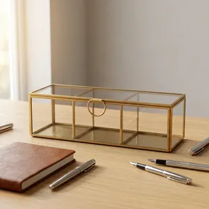 Artisan Design B54 Brass/Glass Cosmetic & Jewelry Organizer <b>Box</b> with Dividers and Glass Panels for <b>Makeup</b> and Jewelry Storage - Product Image 3