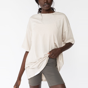 Camiseta de algodón 100% transpirable con cuello redondo y manga corta, oversize, barata, regular, para mujer, tallas grandes, tops de entrenamiento, camisetas lisas para mujer - Product Image 6