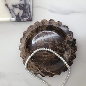 Plateau de service rond en marbre brun Pietra, forme festonnée, moderne, pour cuisine, anneau en pierre naturelle, décoration de luxe pour la maison - Product Image 5