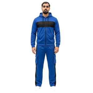 Survêtement réversible à capuche pour homme, beige et turquoise, blocs de couleur, écologique, épais, 100 % polyester, manches longues, fermeture à cordon - Product Image 6