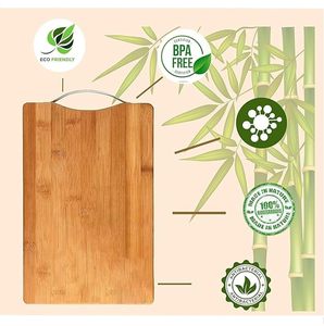 Planche à découper rectangulaire en bambou avec poignée en acier inoxydable, antidérapante, pour la cuisine, pièce unique - Product Image 6
