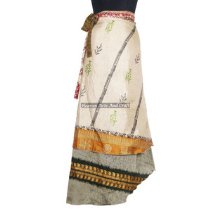 Double Layer Beachwear Long Silk Wrap <b>Skirt</b> <b>Boho</b> Stylish Multi Color Summer Wear Comfortable Fashion Hippie Plus Size Free Size - Product Image 1