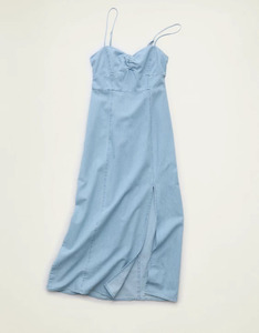 YUANBOFEI Vestido vaquero de alta calidad para mujer, sin espalda, sin mangas, cuello redondo, con lazo en la espalda, corte en A, acampanado, corto, para fiesta - Product Image 4