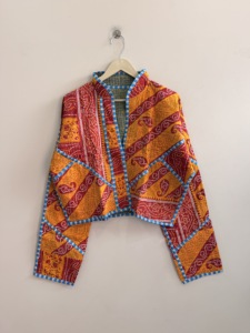 Indian Handmade Vintage Kantha Winter <b>Jacket</b>-Breathable Quilted Patchwork Boho <b>Hippie</b> Coat with Horn Buttons - Product Image 5