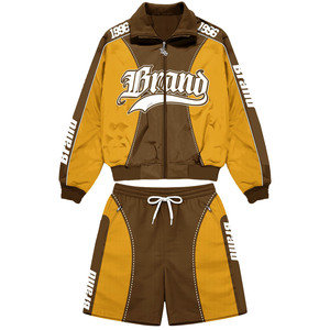 Men's GSM Polyester Windbreaker and Shorts Set Orange Purple <b>Yellow</b> Panel Design DTG Print CustomLogo Windbreaker Shorts for Men - Product Image 3