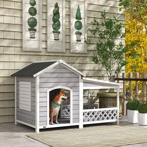 Cuccia per Cani da Esterno di Taglia Media o Grande con Veranda, Tetto in Asfalto, Porte e Finestra con Persiana, Design Rettangolare - Product Image 2