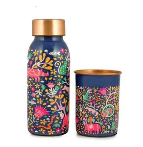 Botella de Agua de Cobre con Diseño de Bosque Encantado, Juego de Vasos de Cobre con Arte Folclórico de Vida Silvestre, Regalo Ayurvédico, Artículos para Bebidas de Primera Calidad - Product Image 2