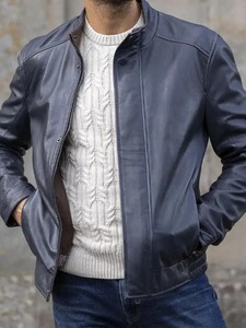 <b>Mens</b> Swinside Navy <b>Leather</b> <b>Jacket</b> - Product Image 3