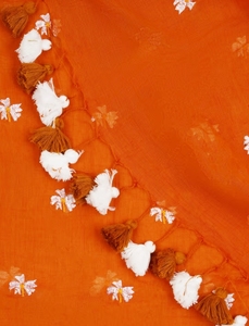 KV Reiya <b>Orange</b> Embroidered Mulmul Cotton <b>Saree</b> - Product Image 4