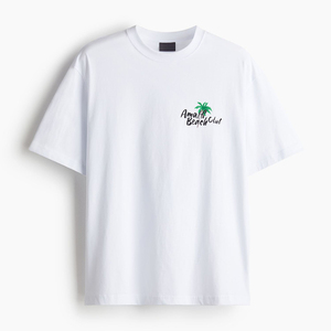 Camiseta de Hombre Blanca de Punto Ecológica para la Playa, Estilo Urbano, Cuello Redondo, Manga Corta, Algodón, Colección de Verano - Product Image 1