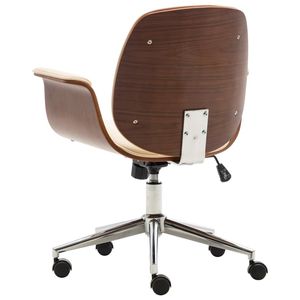 Chaise de bureau en métal chromé et bois courbé avec assise en similicuir crème et marron, durable et élégante - Product Image 3