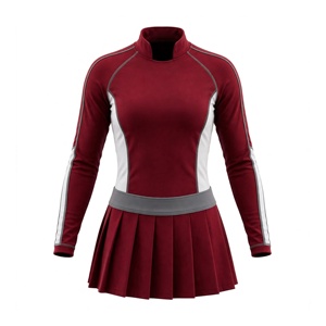 Uniforme de cheerleading pour femmes, couleur marron, manches longues, avec panneaux blancs et jupe plissée, polyester respirant, vêtements de sport pour adultes - Product Image 1
