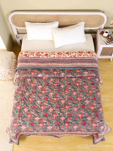 Bohemian Printed Cotton <b>Quilt</b> With Floral Pattern Handmade All-Season <b>Bedding</b> Set - Product Image 5