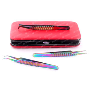 Venta al por mayor de pestañas de volumen de color como bandeja de pestañas pinzas de punta de fibra embalaje personalizado pinzas de extensión de pestañas punta puntiaguda - Product Image 5