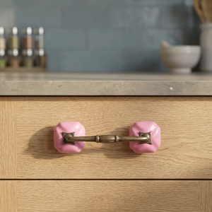 Traditional Ceramic Octagonal Cabinet Handle with <b>Pink</b> <b>Knobs</b> for Kitchen Bedroom Dining Furniture-Durable Industrial Design - Product Image 4