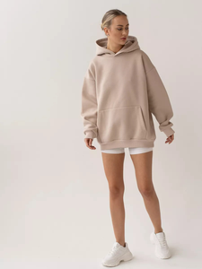 Sweat-shirt à capuche surdimensionné pour femme, couleur unie, manches longues, en coton tricoté, respirant, longueur longue, avec poches, pour l'automne - Product Image 5