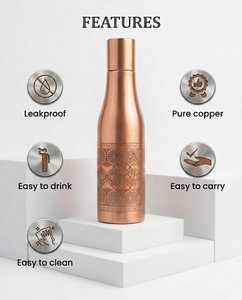 Bouteille d'eau en cuivre à motif bohème, bouteille de voyage portable avec couvercle, bouteille d'eau en métal précieux, grande capacité classique en cuivre - Product Image 4