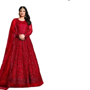 Traje Salwar Kameez Anarkali Étnico Indio Pakistaní de Moda con Bordado y Dupatta de Red, Personalizable, para Bodas y Fiestas - Product Image 1