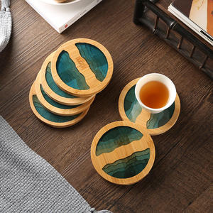 Handmade Bamboo Wooden Coasters Sustainable Natural Bamboo Coaster with Elegant Resin River Coaster - Product Image 1