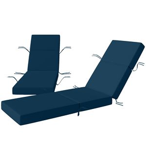 Set di 2 Cuscini Blu Navy per Sdraio da Esterno, Spessore 10 cm, con Lacci, 53 x 183 cm, per Patio - Product Image 1