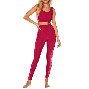 Best Design Yoga <b>Crop</b> <b>Top</b> & Legging Set High-Waisted Lace Detail Spandex/Nylon Quick Dry Workout Gym Fitness - Product Image 4