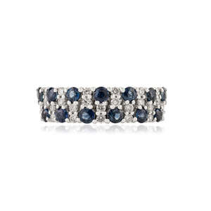 18K Gold Natural Cluster Sapphire and <b>Diamond</b> Half Eternity Wedding Band for Women - Product Image 2