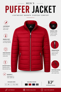 Men's Red Puffer Jacket Stand Collar Zipper Closure Windproof Casual Winter <b>Coat</b> Polyester Wadding Regular Fit - Product Image 3