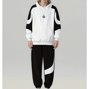 Survêtement personnalisé pour homme blanc et noir | Sweat-shirt en coton avec taille élastique et manches longues |   Vêtements de sport en gros - Product Image 3