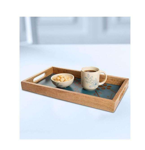 Plateau rectangulaire en bois émaillé imprimé pour le service et le rangement des aliments, idéal pour le petit-déjeuner, la restauration, les mariages et comme accent de table moderne pour la maison. - Product Image 2