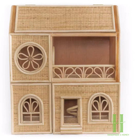 NUEVO DISEÑO Casa de Muñecas Moderna de Ratán Natural Tejida a Mano, Ecológica y Duradera, Decoración para Dormitorio Infantil, Sala de Estar, Centro Comercial, Hecha en Vietnam