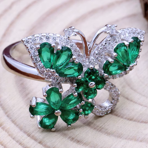 Anillo de Compromiso Certificado para Mujer, Hecho a Mano, con Forma de Mariposa, con Circonita Cúbica Creada en Laboratorio, Engaste de Plata de Ley 925 - Product Image 6
