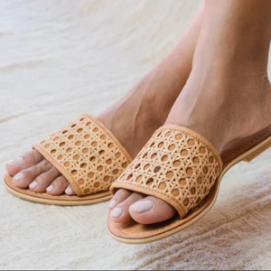 Handmade Rattan Leather <b>Slide</b> Sandals: Bali Summer Shoes - Product Image 1