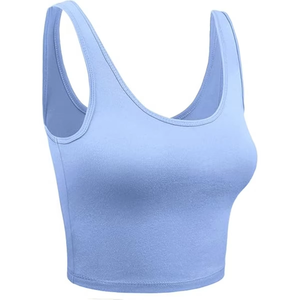 Women Seamless <b>Racerback</b> Sports Bra <b>Top</b> Light Blue Wire Free Spandex Polyester All Seasons Workout <b>Tank</b> - Product Image 3