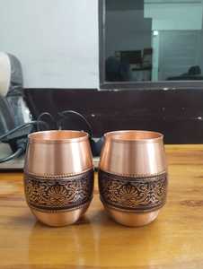 Copper Water Bottle Set With Two Cups Traditional Engraved Design Portable Travel <b>Drinkware</b> - Product Image 2