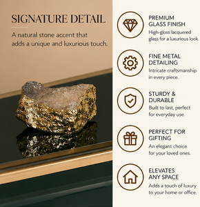 Boîte de rangement pour bijoux en verre vert émeraude avec accent en pierre naturelle, bordure dorée, finition brillante, doublure douce, boîte à souvenirs décorative - Product Image 5