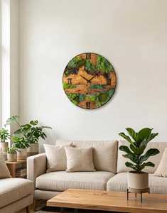 Olive Wood Moss Wall <b>Clock</b> Rustic Natural Wood Preserved Nature Decor Handmade Home Decor Wall <b>Clock</b> - Product Image 4