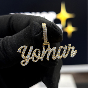 <b>Custom</b> Cursive <b>Name</b> Pendant 925 Sterling Silver VVS Moissanite Iced Out Hip Hop <b>Necklace</b> Yellow Gold Round Cut Pave Jewelry Mens - Product Image 5