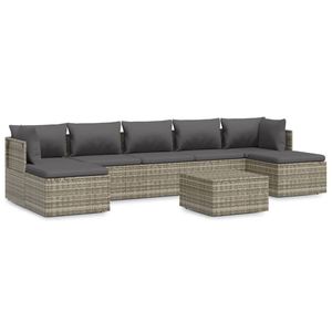 Set da salotto con Patio in Poly Rattan grigio 8 pezzi con cuscini Set da giardino - Product Image 2
