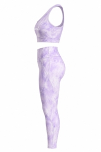Women Yoga <b>Set</b> <b>Tie</b> <b>Dye</b> Purple Gradient 2 Piece Crop Top High Waist Leggings Full Length Spandex Polyester Four Way Stretch - Product Image 5